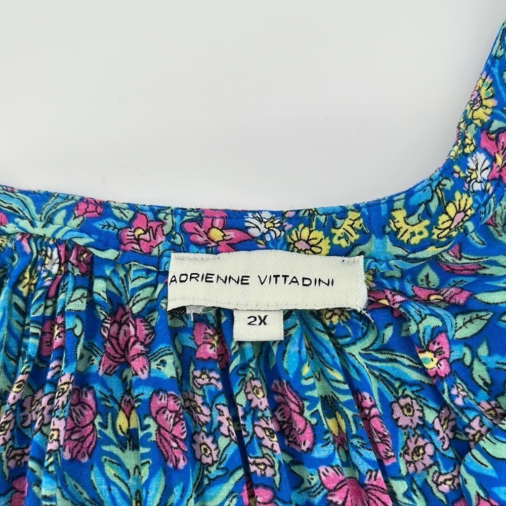 Adrienne Vittadini Blue, Pink & Yellow Floral Relaxed Plus Sz Blouse Sz 2x - Picture 6 of 10